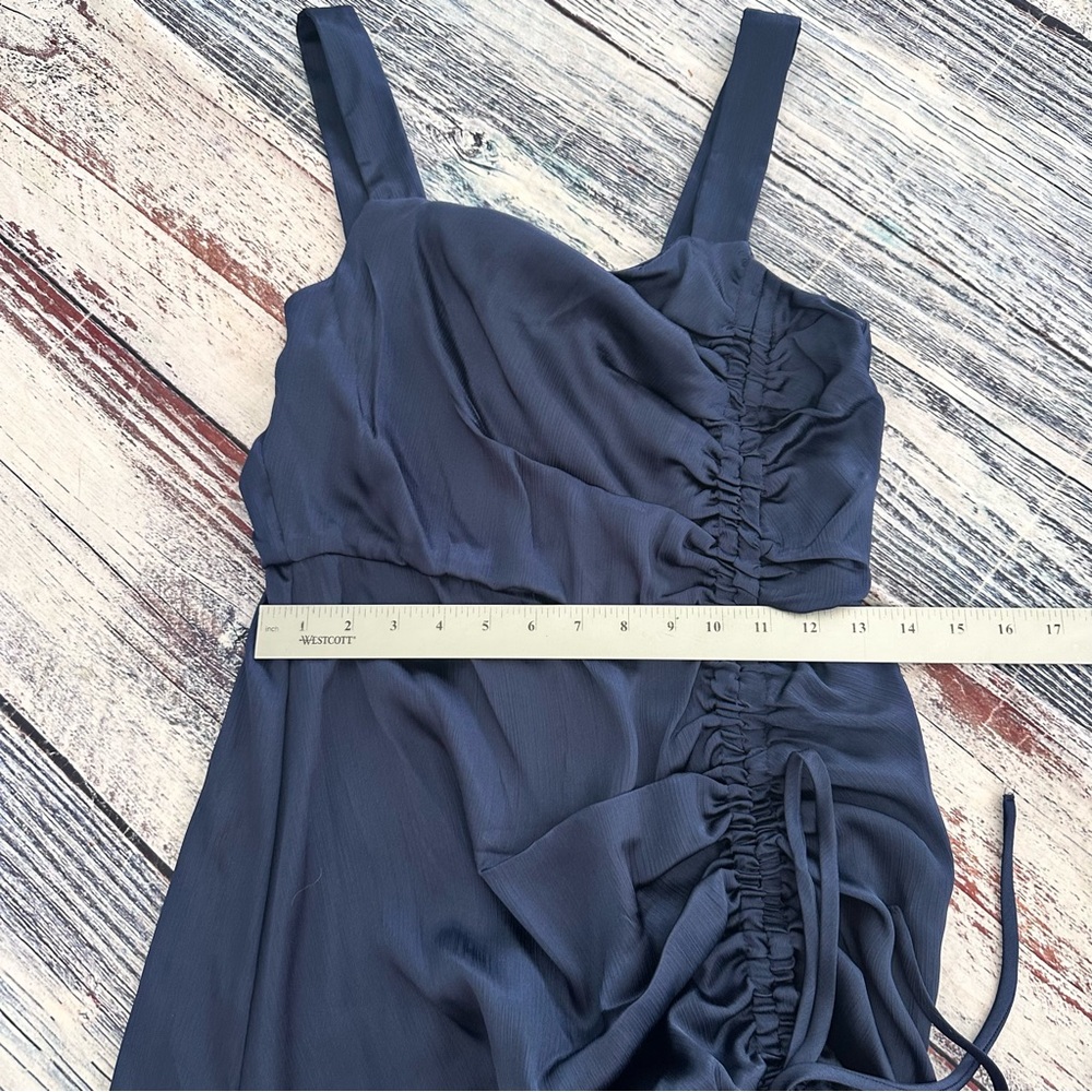Taylor Navy Satin Ruched-Side Slip Dress - Picture 8 of 8